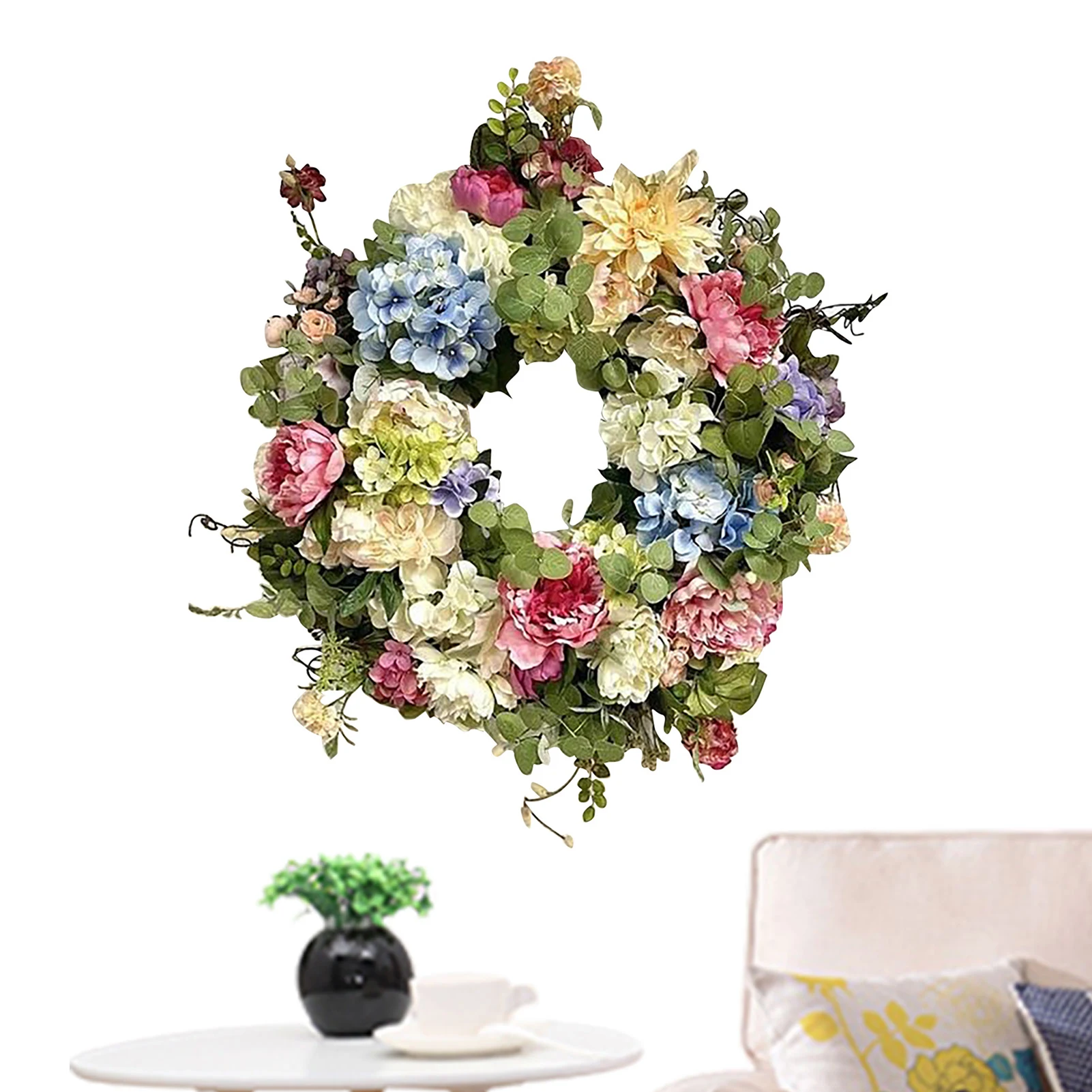 

17.7 Inch Farmhouse Wreaths for Spring Artificial Flower Summer Wreaths for All Seasons Artificial Blooms for Indoor Outdoor
