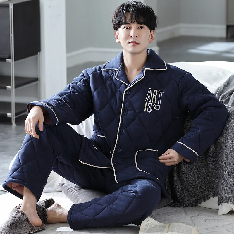 QUHENG 2020 New Style Men's Pajamas Set Autumn Winter Warm Flannel Thicken Male Pajamas Sets Long Sleeve Sleepwear Leisure
