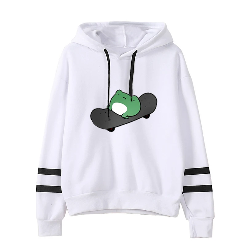 Women Hoodies Skateboard Frogs Printed Long Sleeve Solid Color Hoodie Sweatshirt Young Girl Cute Hooded Pullover