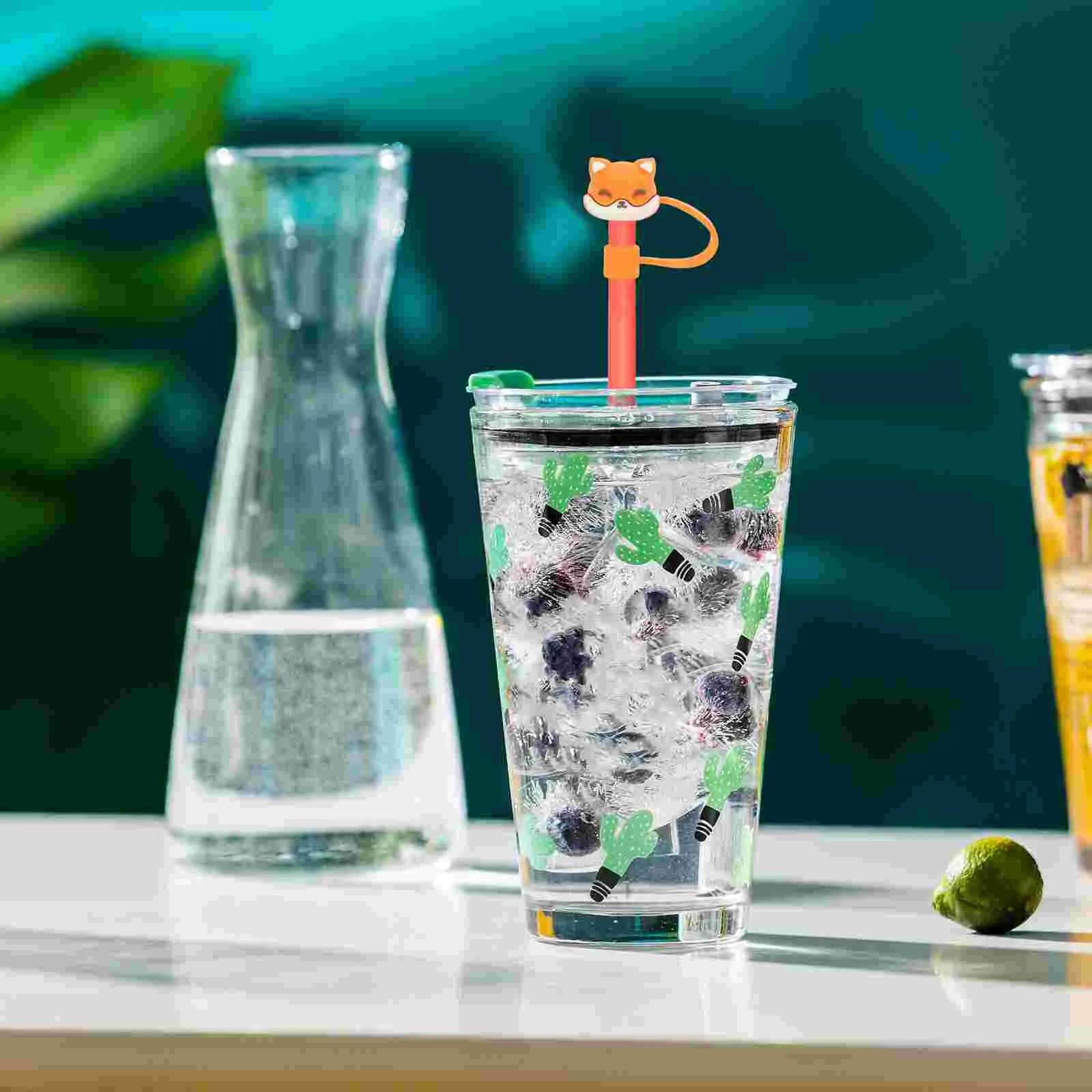 

Straw Cap Drinking Tips Cover Covers Caps Plug Plugs Reusable Cute Protectors Cartoon Silicone Anti Straws Endaccessories