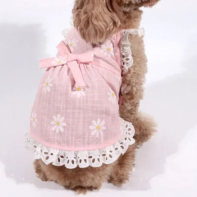 

Dog Dress Clothing Flower Skirt Linen Cotton Lace Pet Clothing Teddy Poodle Kitten Cat Dog Clothing Puppy Dog Clothes Pet Dress