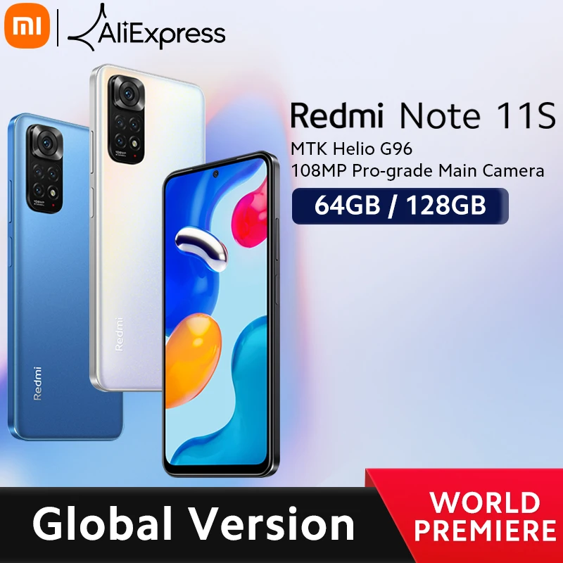 Global Version Xiaomi Redmi Note 11S Mobile Phone 64GB/128GB Helio G96 Octa Core 5000mAh Battery 33W Pro Charging 108MP Camera