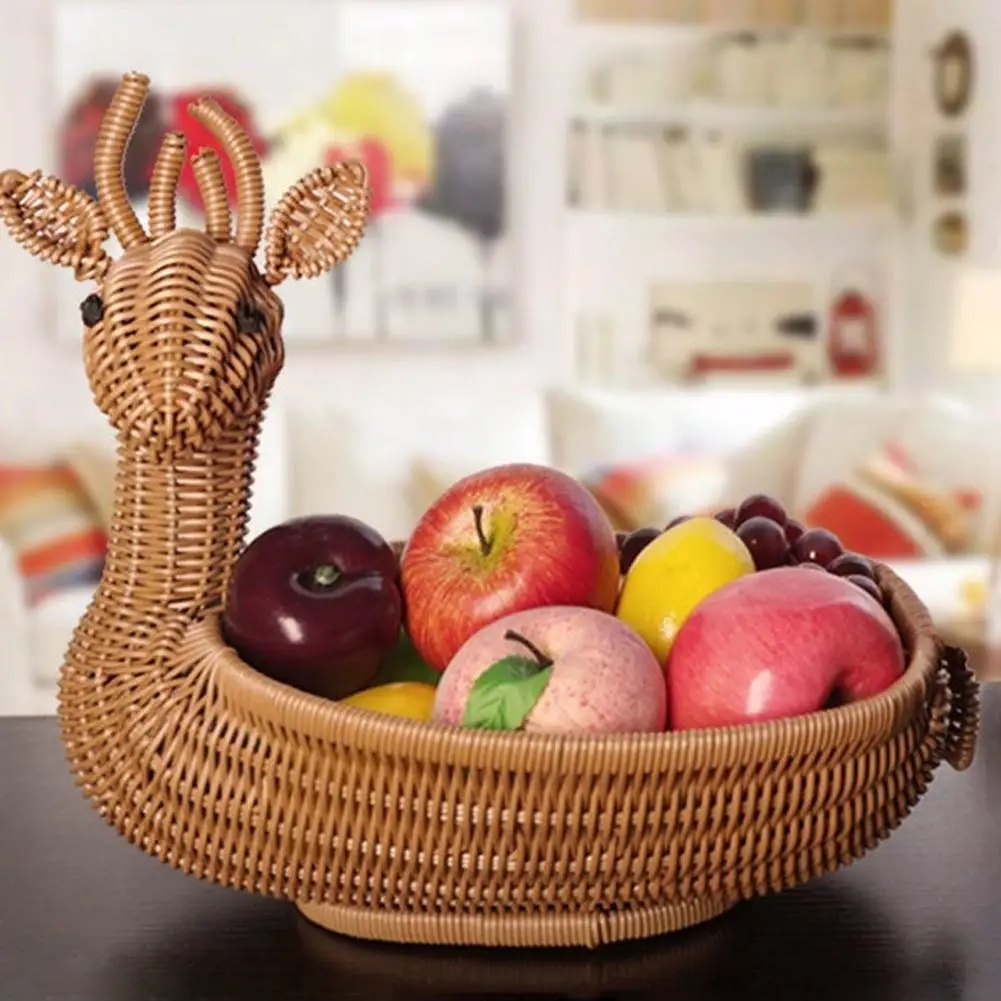 

Animal Rattan Fruit Vegetable Storage Basket Snack Picnic Bread Basket Serving Tray Toys Sundries Organizer Box Table Decoration