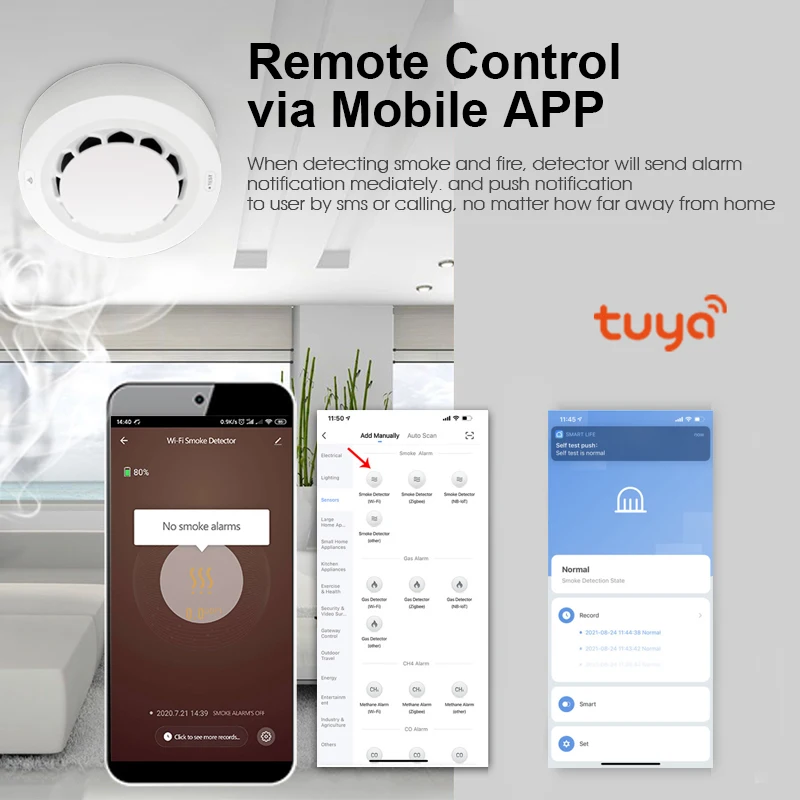 

Беспроводной детектор дыма Tuya с Wi-Fi и пультом ДУ