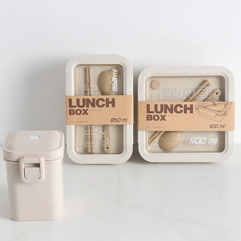 

Wheat straw lunch box for kids plastic food storage container snacks box japanese style bento box with tableware soup cup
