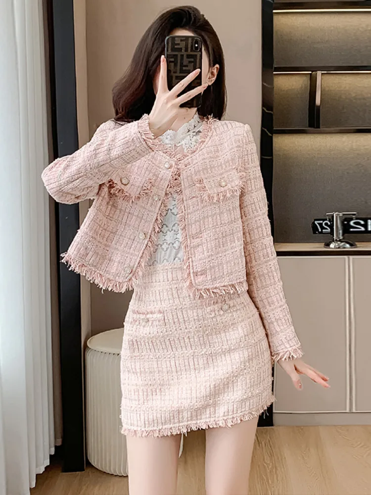 Женский твидовый пиджак и юбка комплект из двух предметов