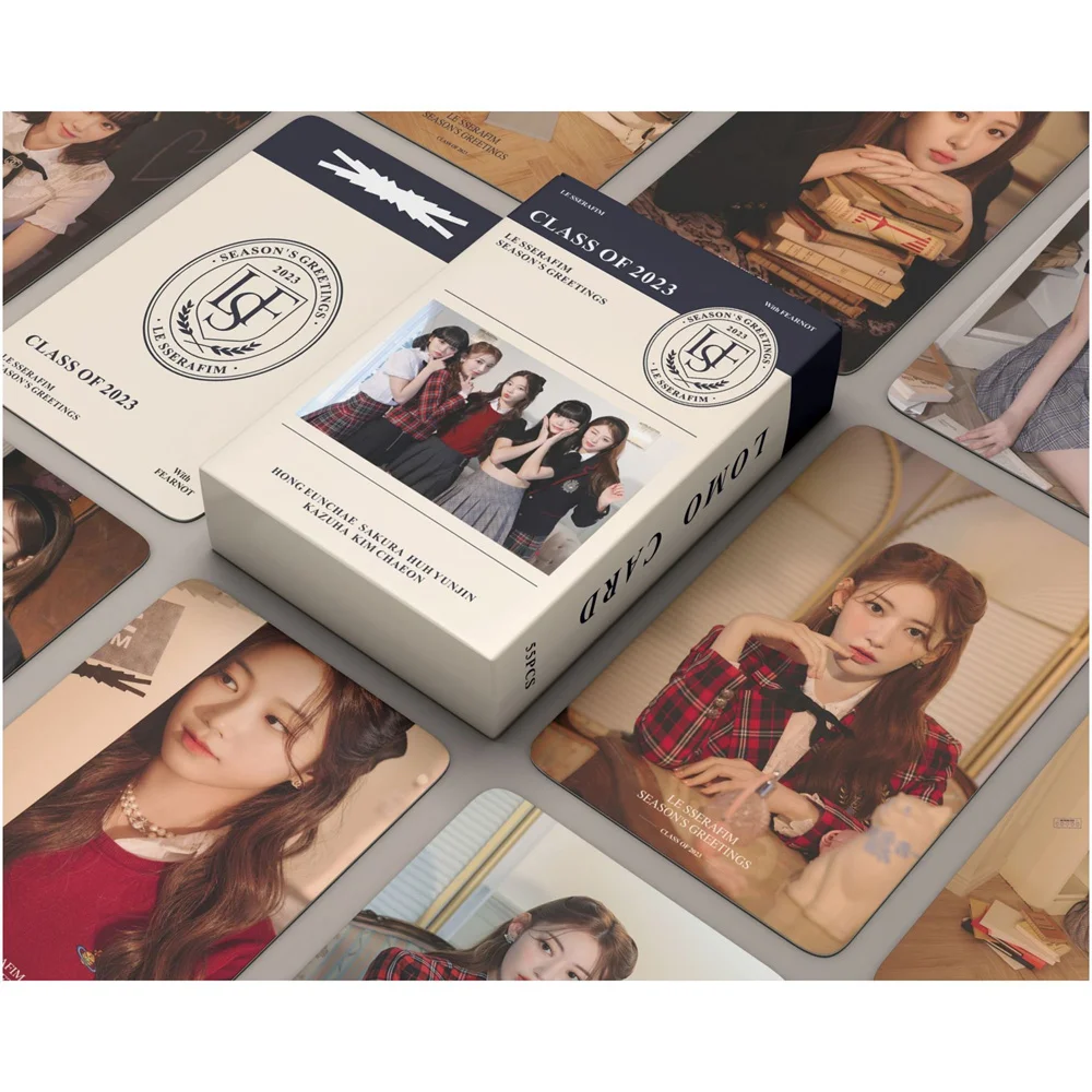 

55pcs/set Kpop LE SSERAFIM 2023 SEASON'S GREETINGS Phostcards SAKURA KIM CHAEWON Double-sided Lomo Album Cards Fans Collection