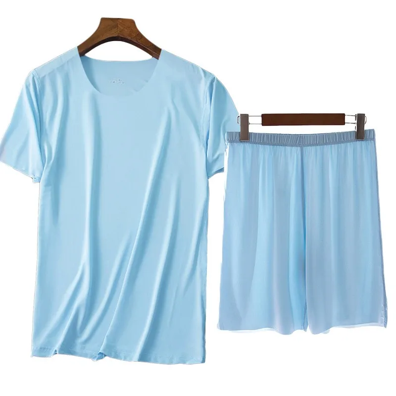 

2022 Summer Ice Silk Men Pajama Pijamas Set 4XL Sleepwear Nightwear Loose Male Homewear Oversize Pyjama Sleep Suit