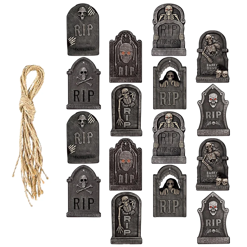 

16pcs Halloween Paper Hanging Ornaments Paper Tombstone Pendant Ornaments Hanging Signs