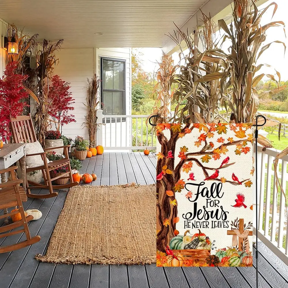 RABUSOFA осень для Иисуса Садовый флаг 12x18 дюймов двусторонний улицы Осенний клен он