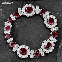 KQDANCE Luxury 925 Sterling Silver with Red Oval 8*9mm Synthetic Ruby Diamond Tennis Chain Bracelets Wedding Jewelry For Women