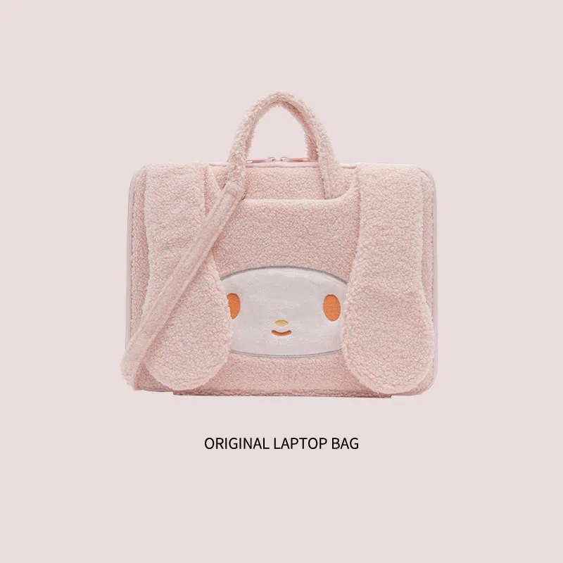

Kawaii My Melody Sanrioed Plush Laptop Bag Cartoon Anime Plushie Laptop Shockproof Protective Case Portable Crossbody Tie Rod
