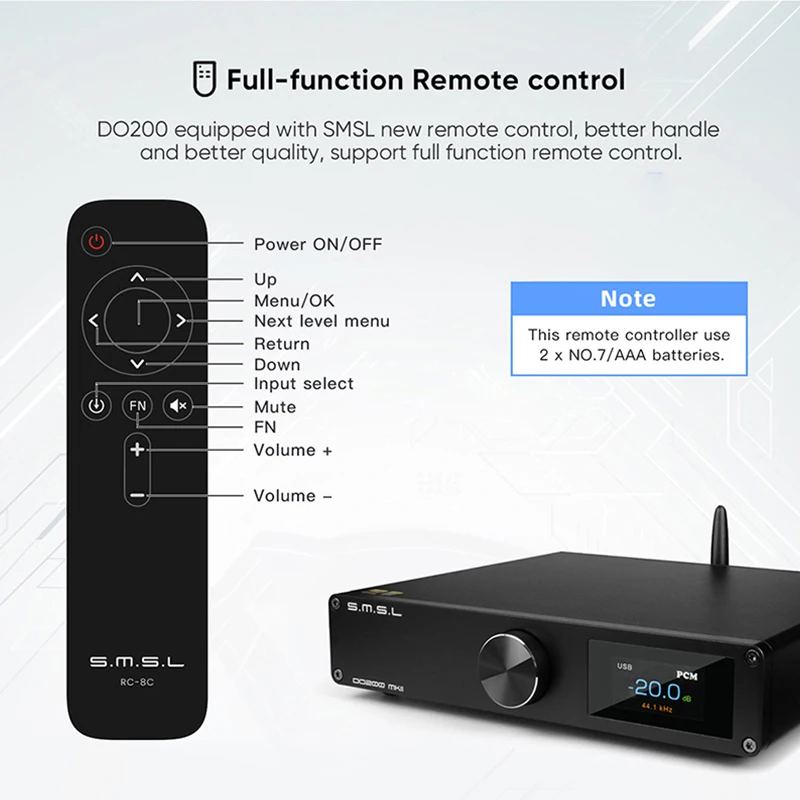 da SMSL DO200 MKII ES9068AS*2 Dekoder MQA BT5.0 32Bit/768kHz DSD512 OPA1612*5 z pilotem DO200MKII