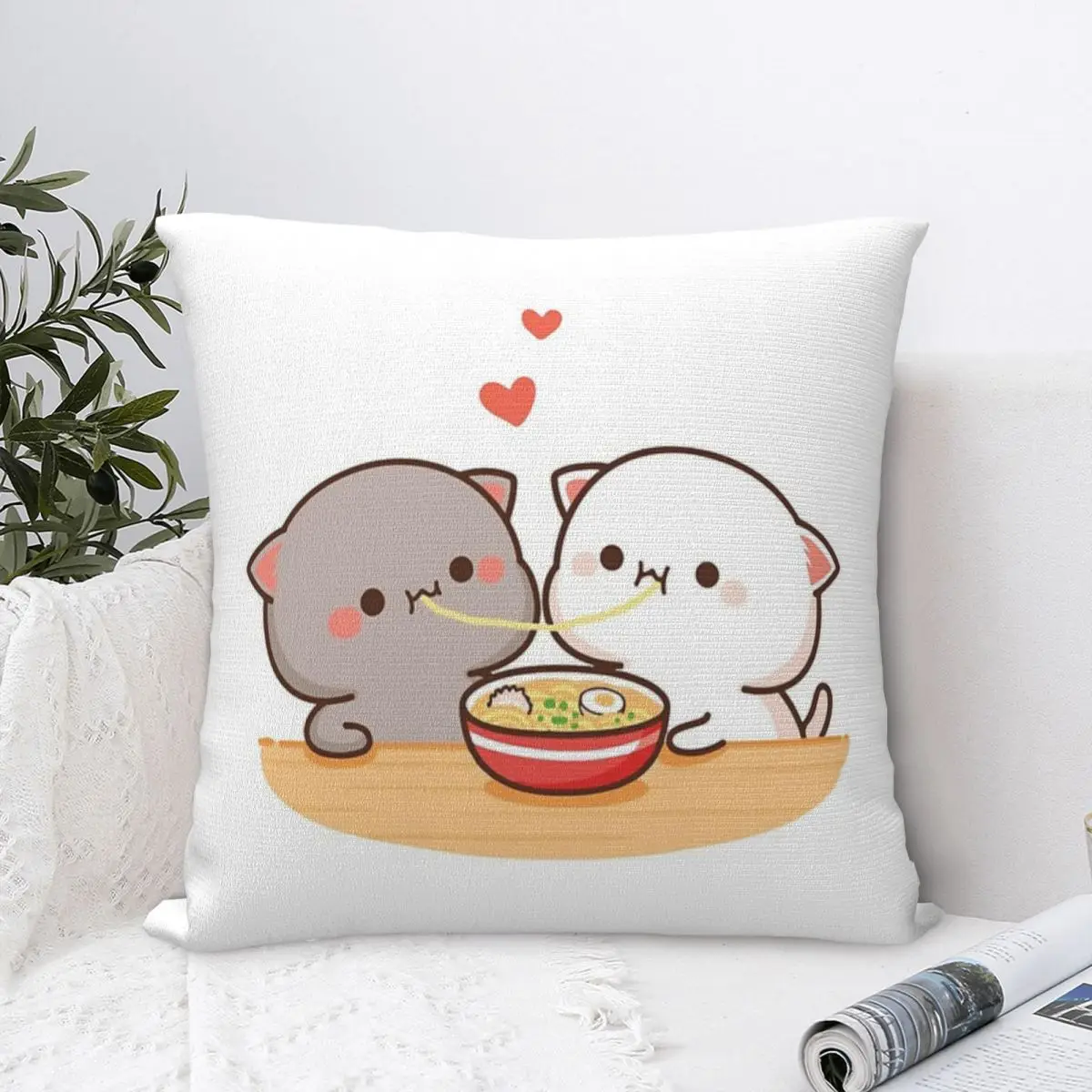 

Peach And Goma Mochi Cushion Cover Square Pillowcase Super Soft Cropped Plush Throw Pillowcase Home Decor