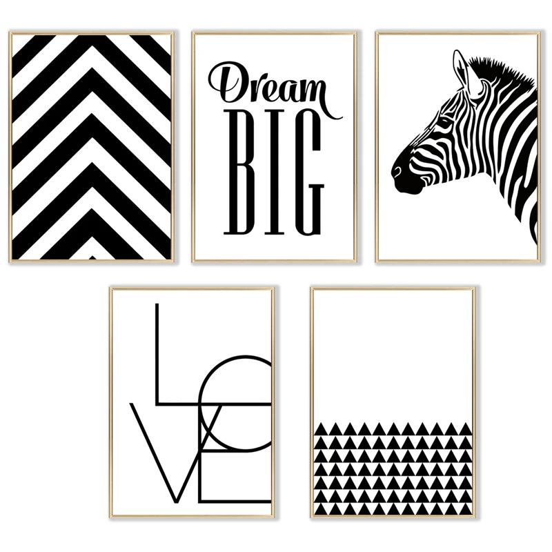 

Minimalist Black White Art Canvas Printings Modern Zebra Letter Wall Art Poster Print Pictures for Living Room Aisle Home Decor