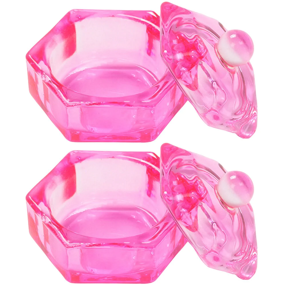 

2 Pcs Pink Glass Acrylic Liquid Holder Dappen Dish Nails Monomer Lid Cup Tools Small Tips Clear Bowl