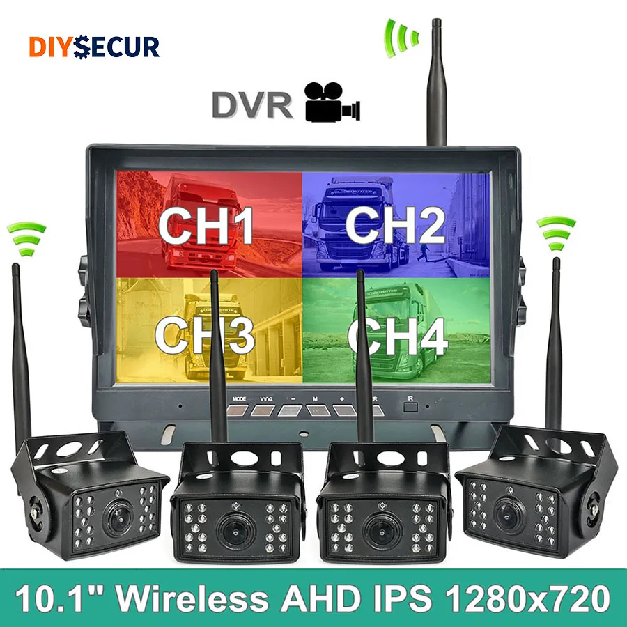 Фото DIYSECUR 10,1-дюймовый IPS-монитор для грузовиков, видеорегистратор AHD 720P HD с ночным видением, камера заднего вида с Wi-Fi для автобусов и автомобилей №1
