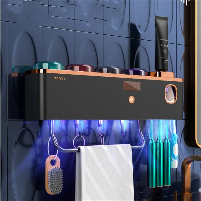 

Toothbrush Holder Bathroom Storage Rack Toothpaste Squeezer Dispenser UV Automatic Solar Charging
