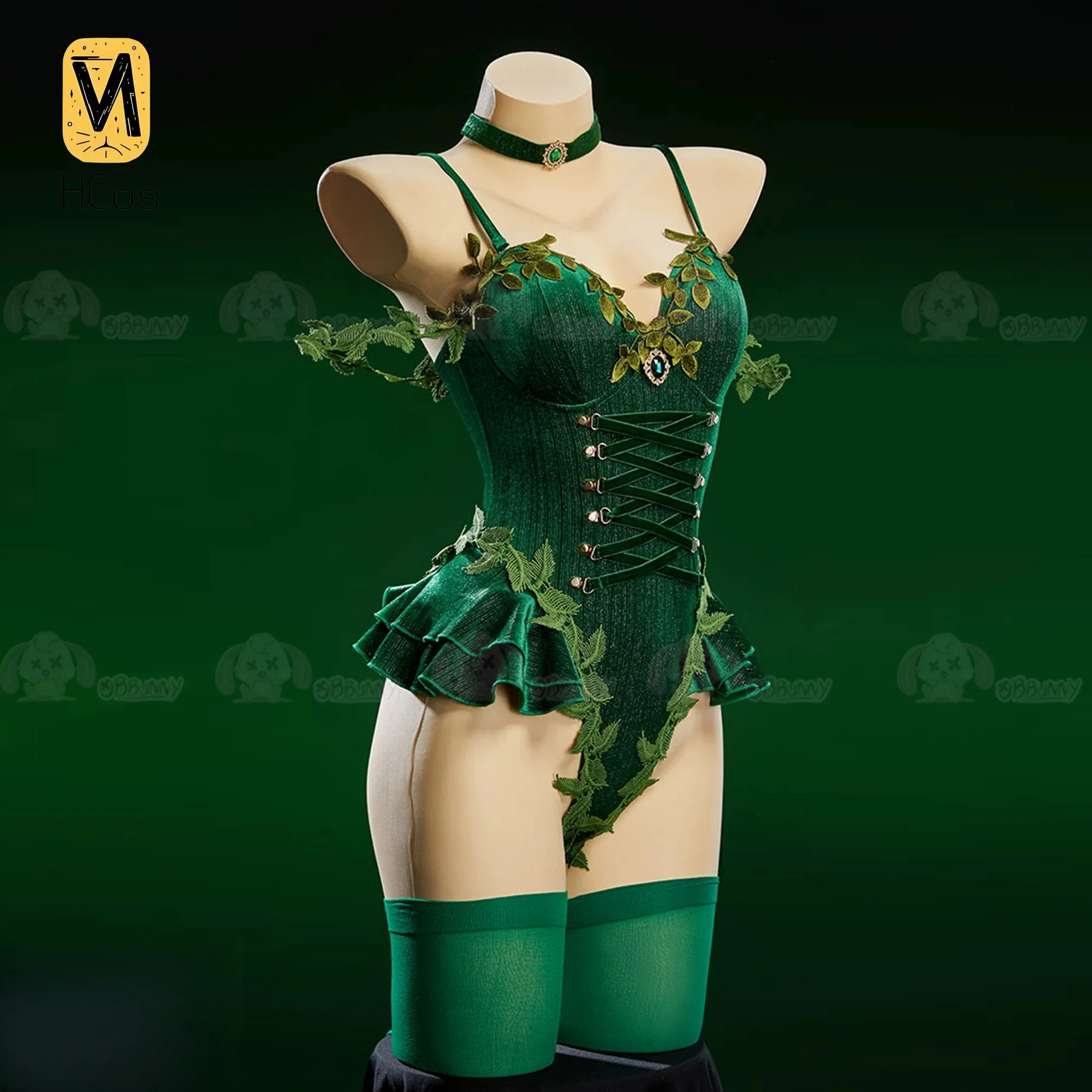 Фото Костюм для косплея Ivy Fan Made, полный комплект, зеленый бархатный комбинезон с принтом в виде лозы, униформа для Хэллоуина и карнавала HCos №3