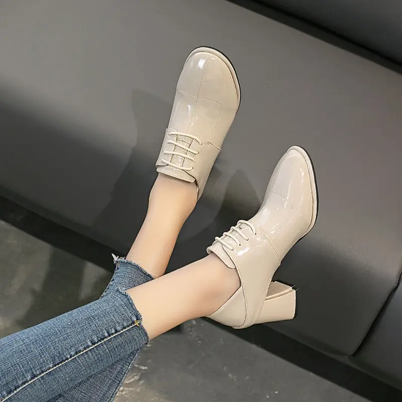 

2020 British Style High Heels Women Spring/Fall Shoe Women Pumps NEW Office Work Shoes Suqare Heel Slip On Black Beige BF-59