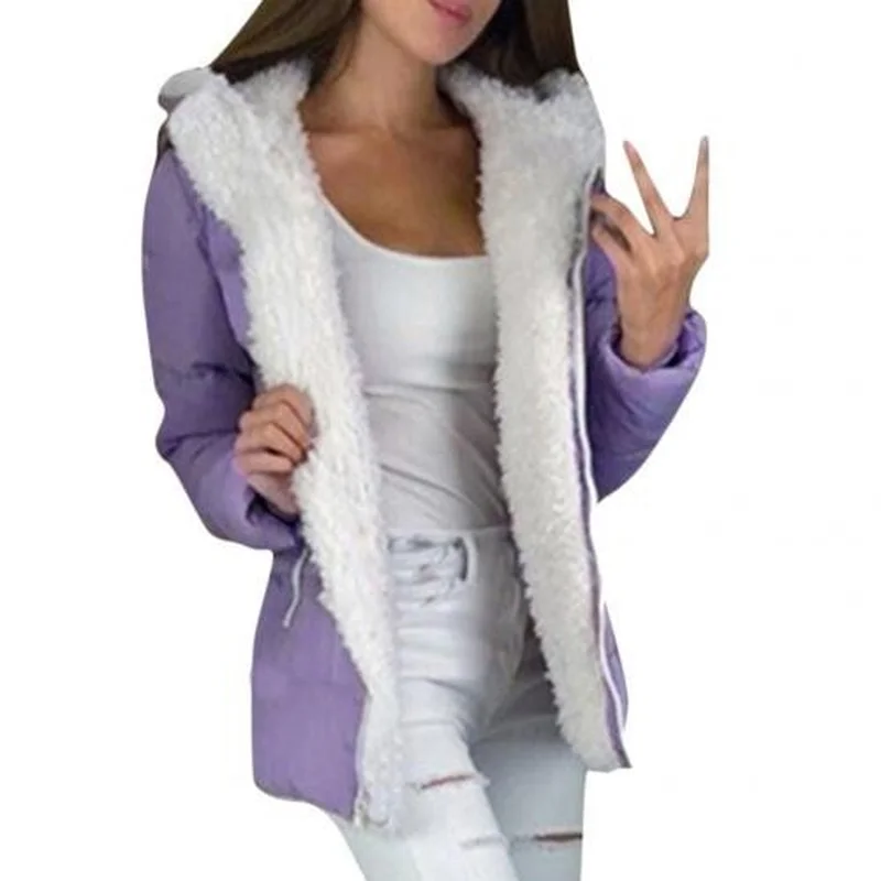 Women Autumn Winter Solid Casual Warm Cotton Down Coats Zipper Hooded Thickened Jacket Female Vintage Velvet Outwear Windbreaker