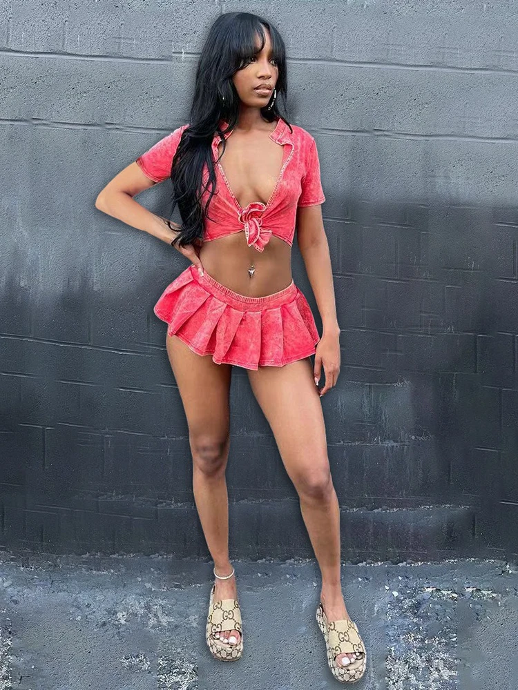 Женские комплекты из 2 предметов с юбкой однотонная уличная одежда летний наряд