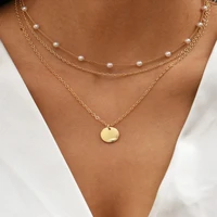 fashion vintage crystal pearl pendant necklace statement clavicle pearl chain layered collar necklace trend pendant jewelry 2022