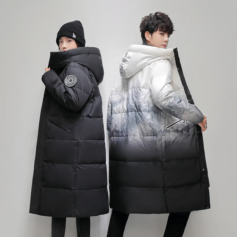 Длинная куртка-пуховик унисекс теплая куртка на 2023 утином пуху с капюшоном