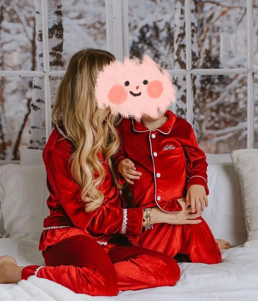 Одежда для мамы и меня красная бархатная Рождественская Пижама детская сияющая