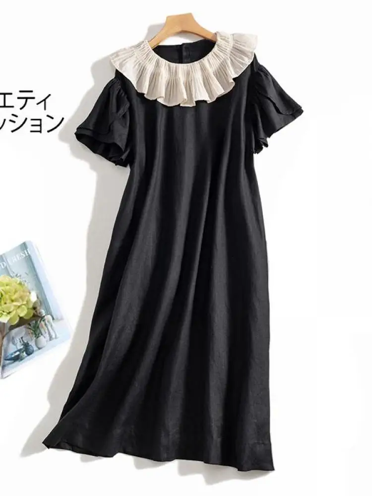 

Женское Хлопковое платье с оборками, повседневное черное платье средней длины с расширяющимся книзу рукавом, в стиле преппи, в готическом с...