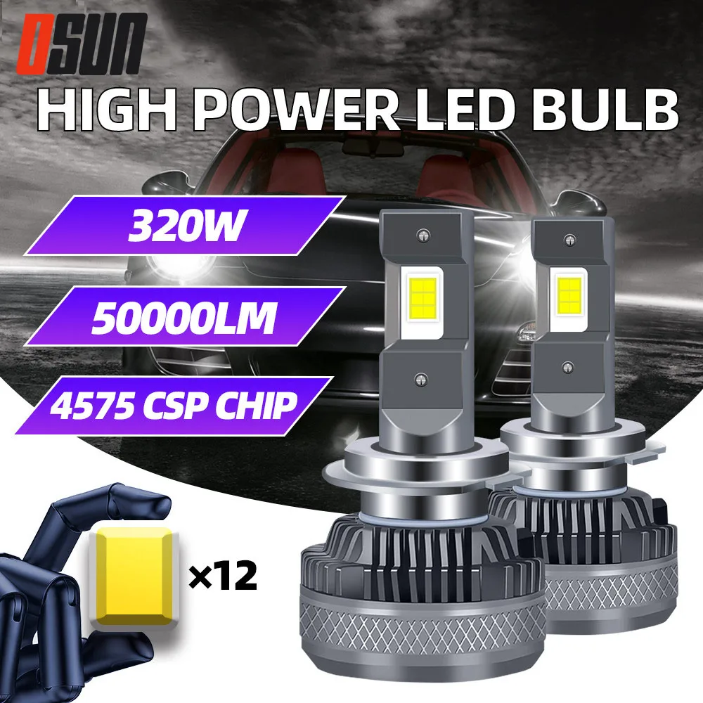 

320W H4 H7 LED Headlights Canbus 50000LM H1 H11 9012 HIR2 H8 H9 9005 9006 HB3 HB4 Extremely Bright 6000K 4575 CSP Chips LED