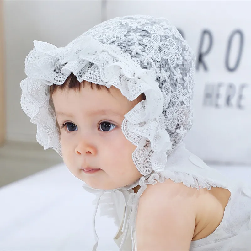 

0-12M Cute Baby Girls Hat Infant Newborn Soft Lace Ruffle Princess Bonnet Cap Toddlers Kids Cotton Summer Sun Hats