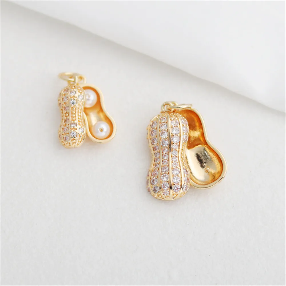

18k dumb gold inlaid with zircon peanuts three-dimensional good thing happening pendant diy chain earrings pendant accessories