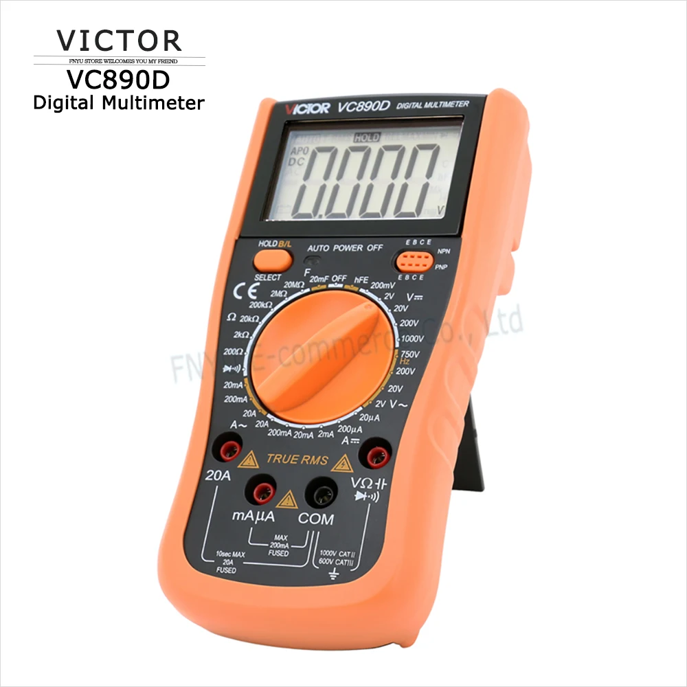 VICTOR VC890D Профессиональный цифровой мультиметр, измеритель напряжения постоянного тока, емкость 2000 мкФ F 20A, тестер источника света сзади