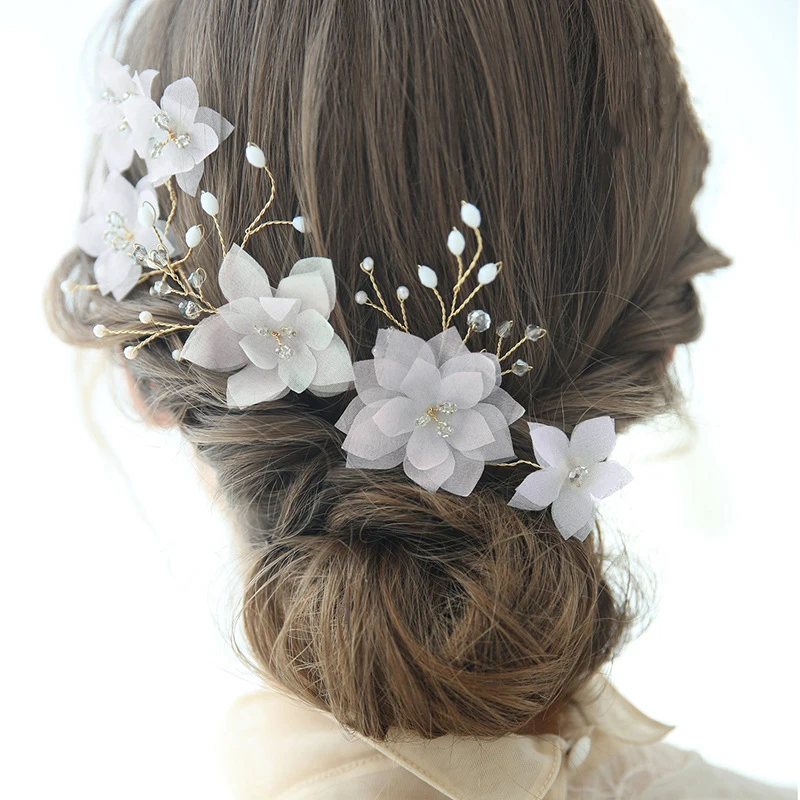

Handmade Chiffon Silk Flower Hair Pin for Women Brides Wedding Guest Tiara Head Ornaments Headdress Hair Clip Hair Accessories