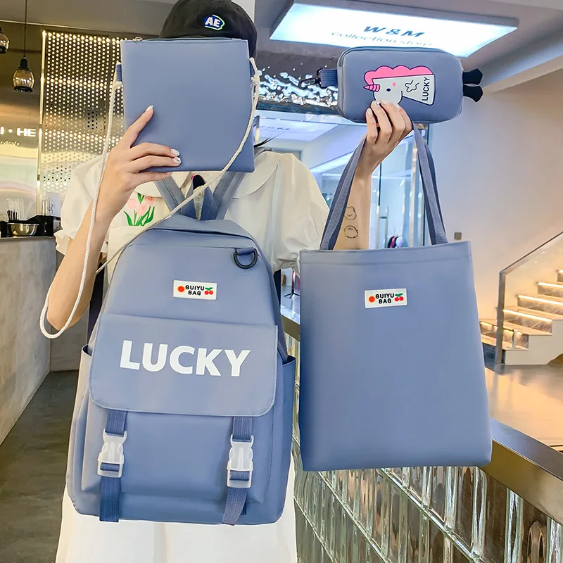 

2022 new Korean version 4pcs/set large-capacity college style schoolbag female school students leisure travel anti-theft backpac