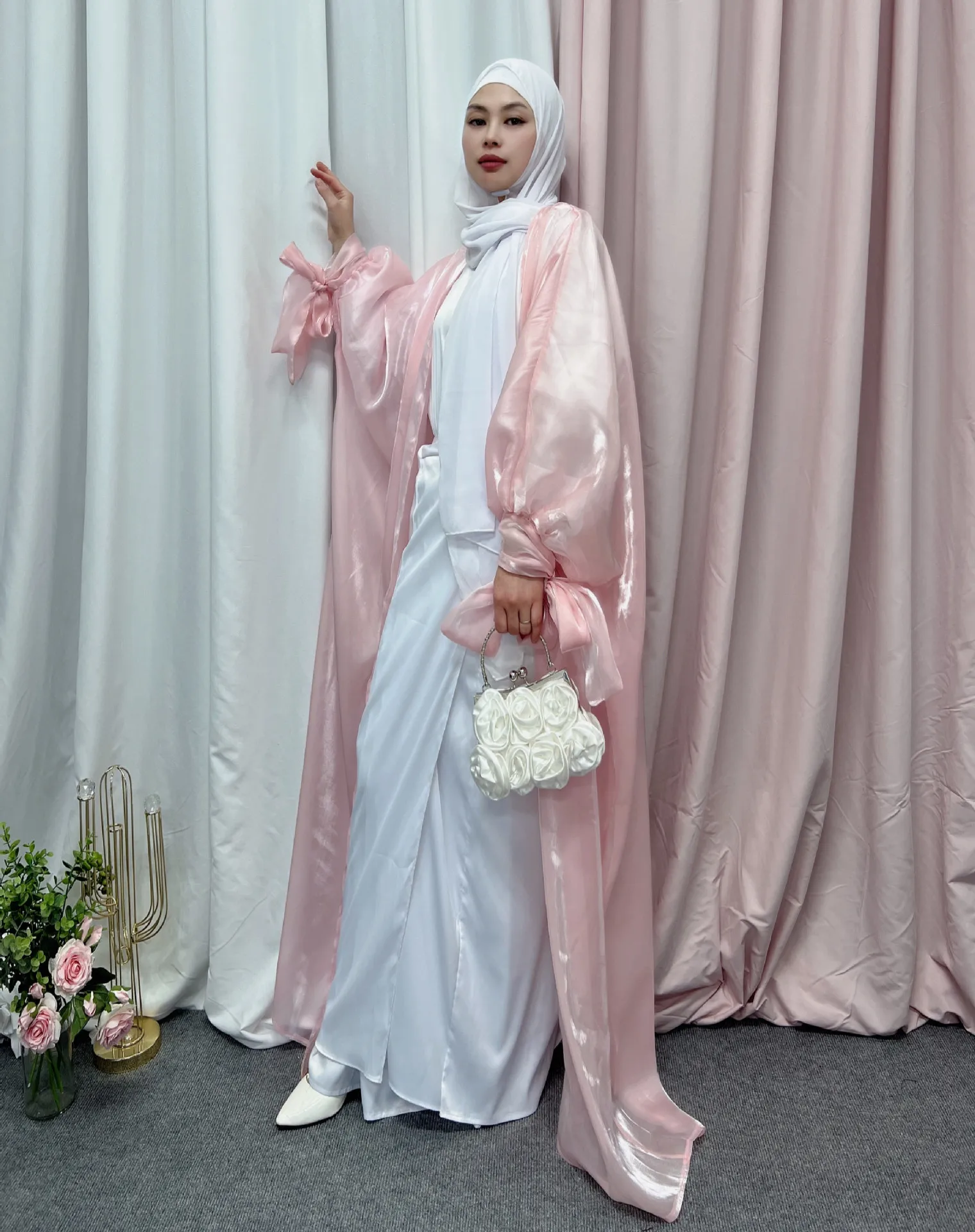 

Abayas for Women Puff Sleeves Dress Kaftan Abaya Long Robe Femme Musulmane Hijab Abayat Jilbab Khimar Ramadan Islamic Clothing