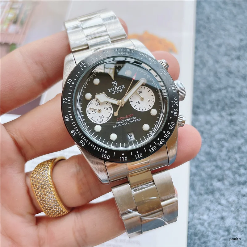 

New Tudor Men's Watch Luxury Business Quartz Watch Men's Fashion Casual Solid Steel Band Multifunctional Calendar Chronograph