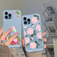 rose phone cases for iphone 13 12 mini 11 pro max xs x xr full protection transparent phone funda flower