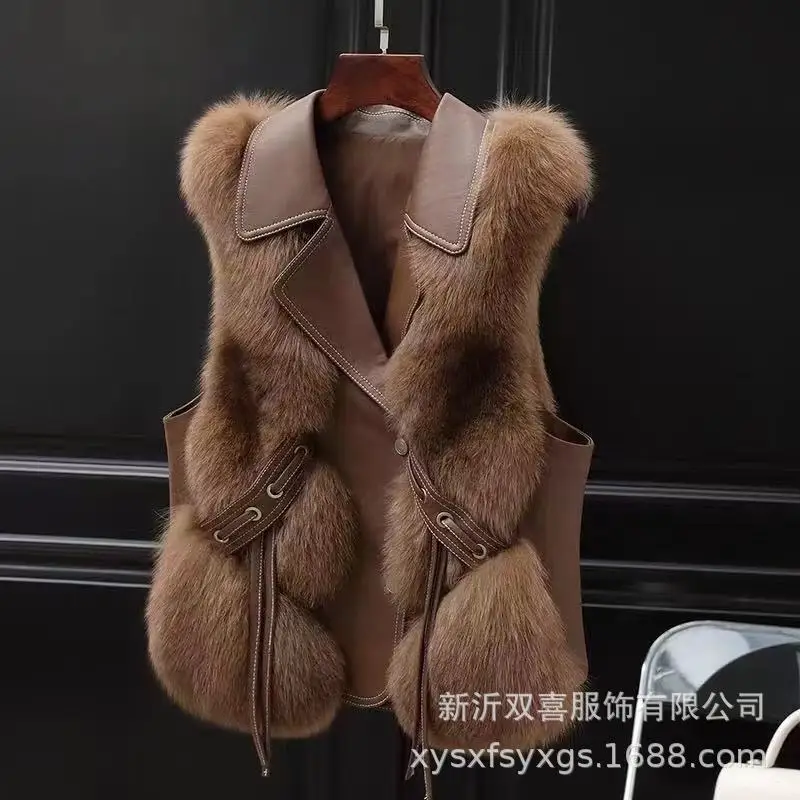 Autumn and Winter New Warm Casual Splice Women's Fur Grass Vest