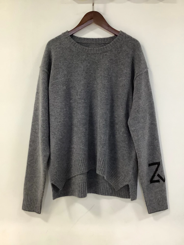 

2022 Autumn and Winter New Zadi 100% Cashmere Round Neck Letters Embroidered Sleeves Women Pullover Sweaters