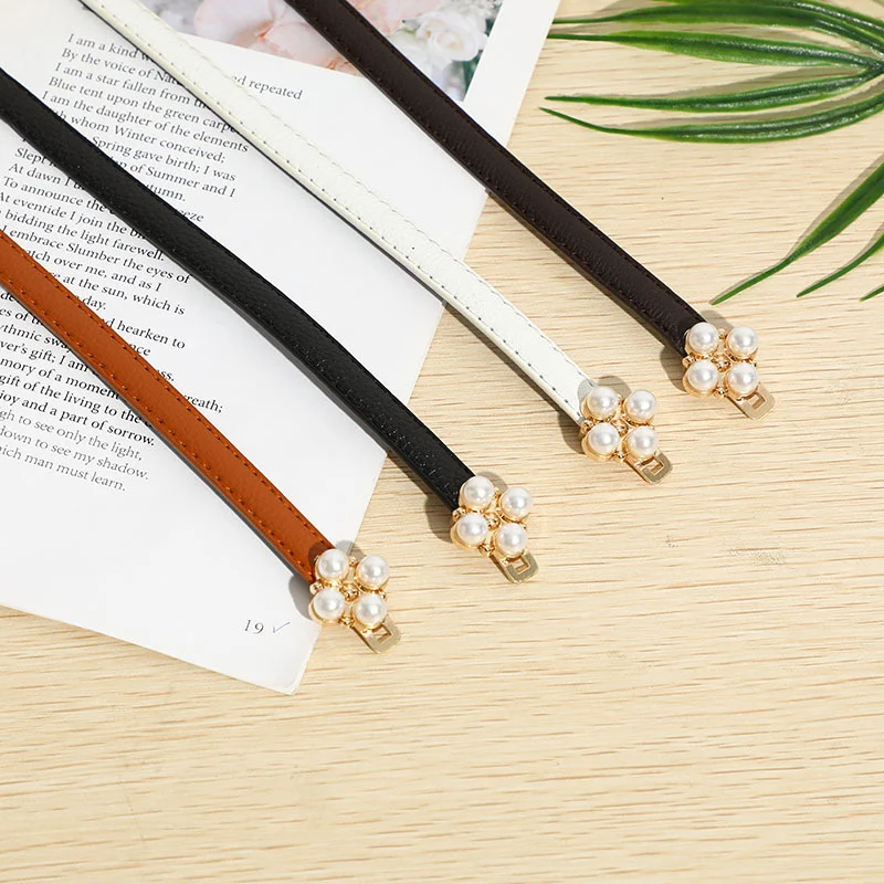 

Belt Dress Simple Versatile Fashion Women Leather Belt Thin Skinny Adjustable Pearl Buckle Waistband Belt Dress Accessories