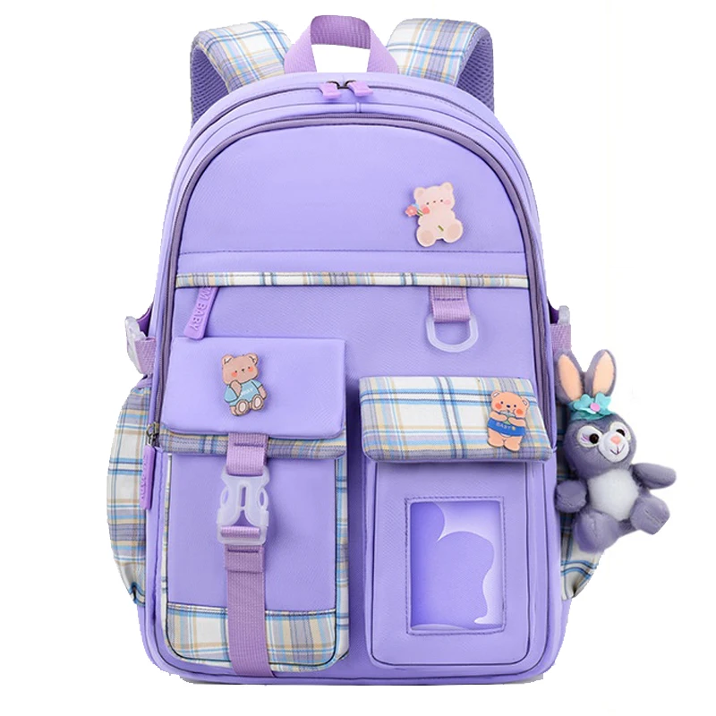 2023 New 3 Pcs Sets Purple Colour Children's School Backpack Kawaii Women's Backpack Bookbag School Bags for Teens Girls Mochila