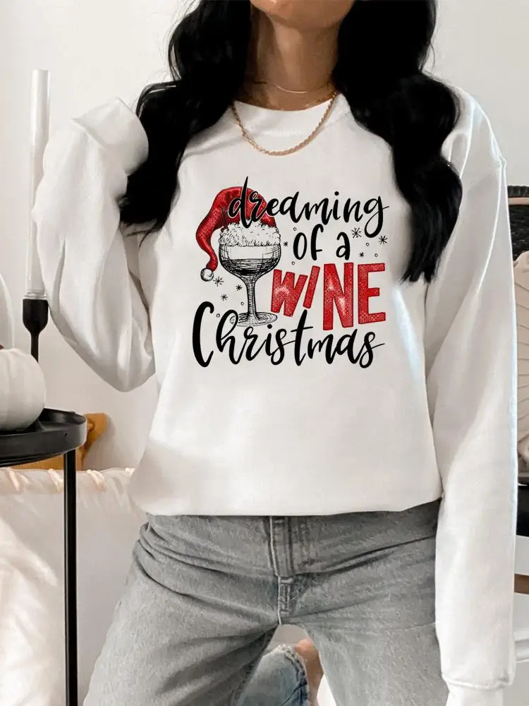 

Women Pullovers Wine Cartoon Love Trend Clothing Merry Christmas Lady Print Fashion Woman Hoodies Female Graphic Sweatshirts