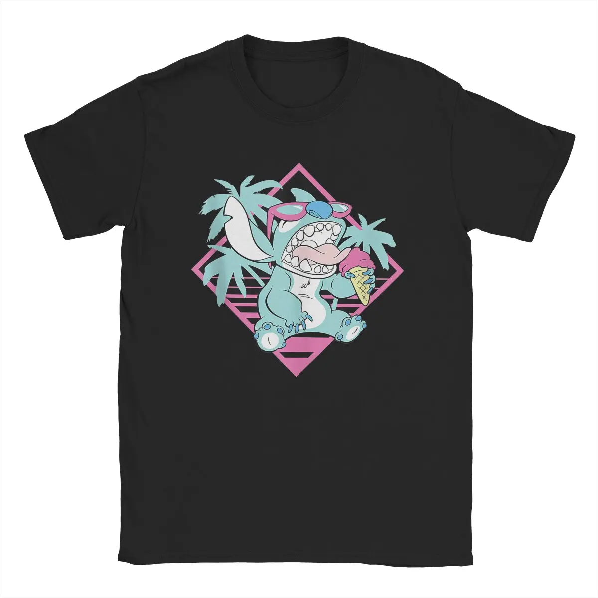 

Disney Lilo & Stitch T Shirts Men's Cotton Fashion T-Shirts O Neck Ice Cream Retro 90s Beach Tee Clothes Birthday Present