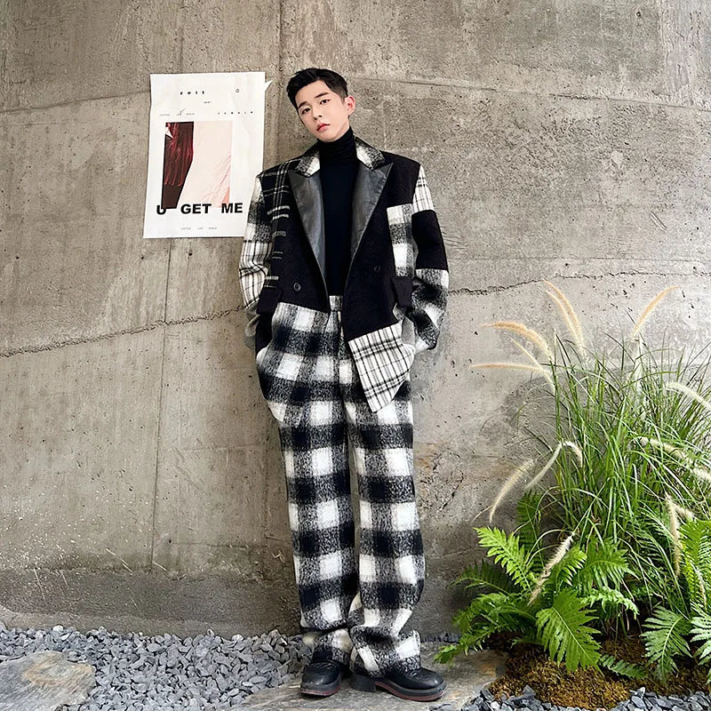 

Блейзер Мужской шерстяной, винтажный костюм, уличная одежда свободного покроя, Модный повседневный клетчатый пиджак в Корейском стиле, Осе...