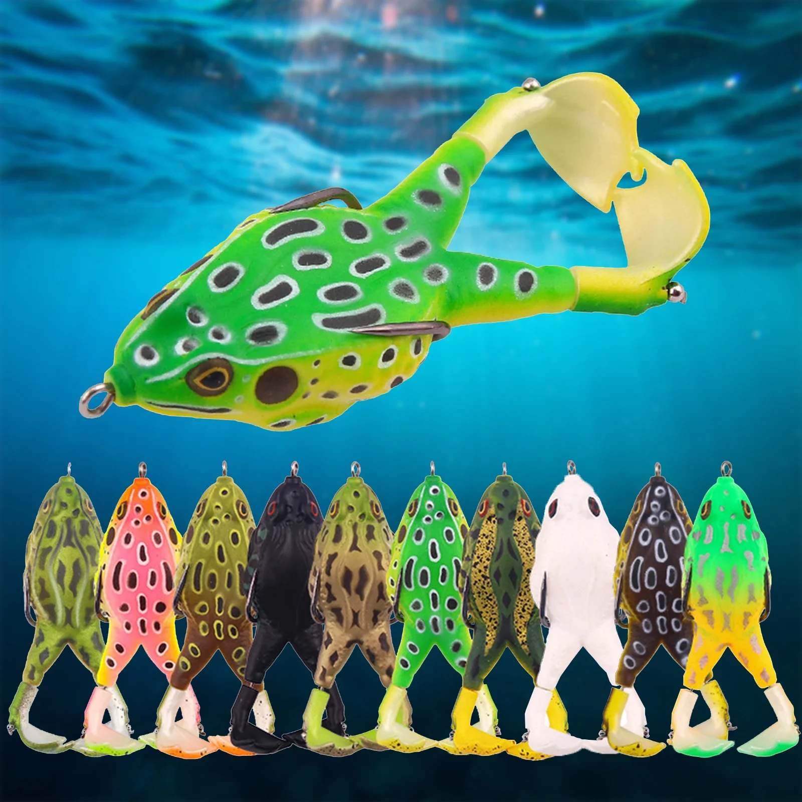 

FOCARP Frog Type Topwater Lure Silicone Thunder Frog Fishing 8 9 10 CM double Hook Propeller Soft Bait Artificial Wobbler