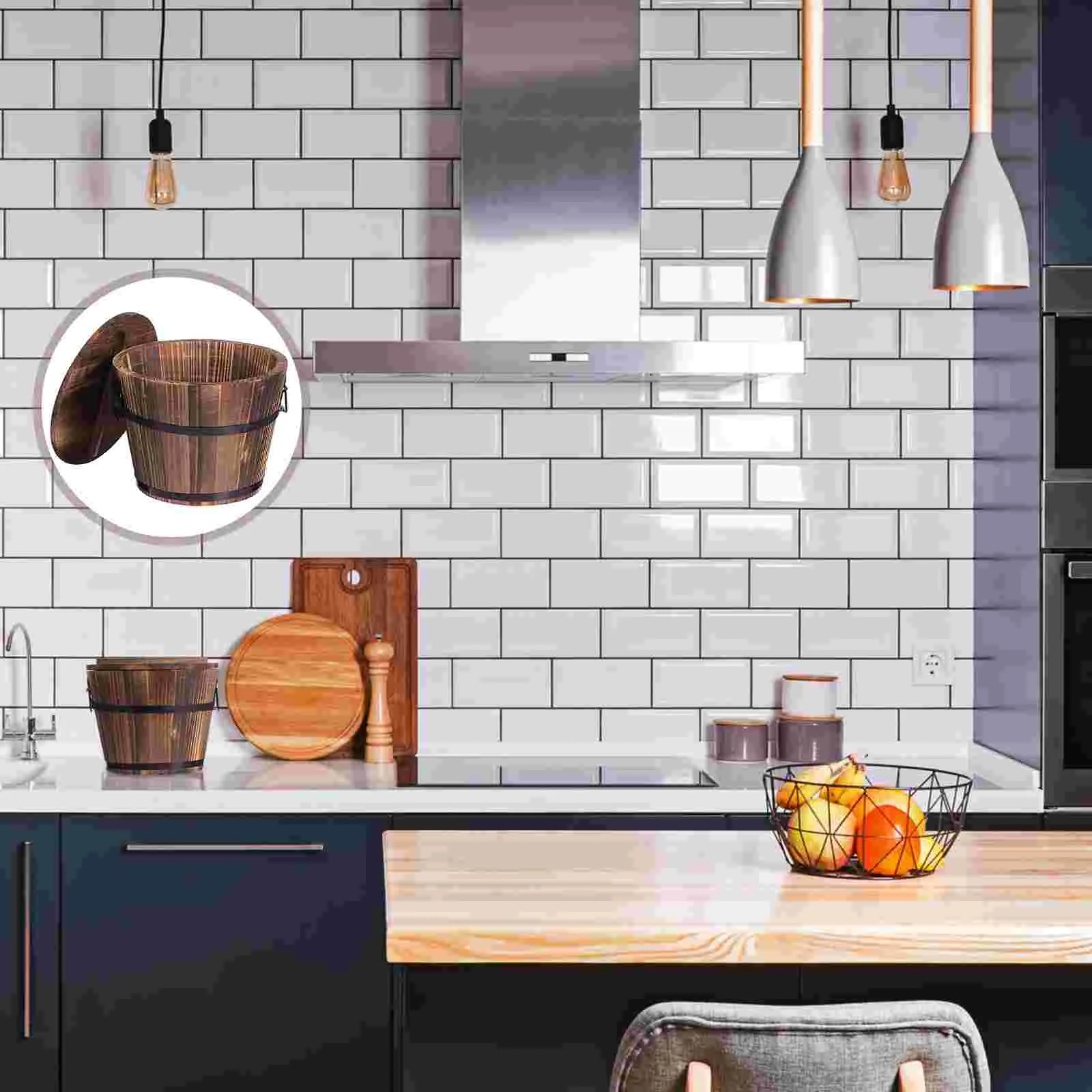 

Wooden Bucket Food Storage Basket Container Round Tray Bread Serving Home Practical Organizer