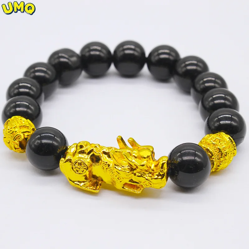 

18k Gold Plated Jade Bracelet 12 Cm Imitation Obsidian Six Character Mantra Bead Big Male Buddha s Rosary Health
