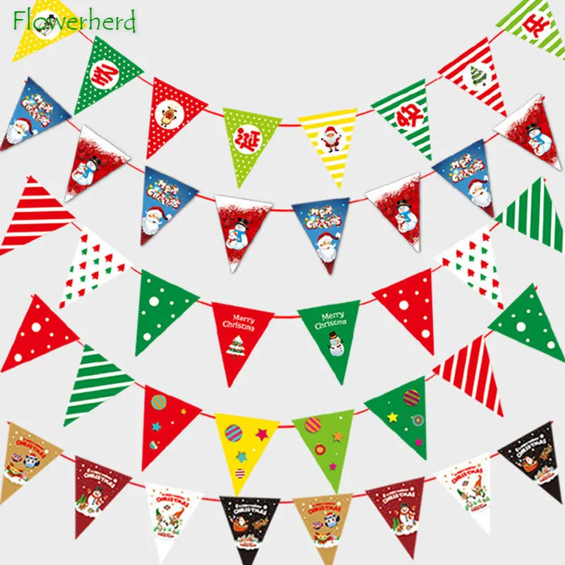 

Christmas Pennants Banner Triangle Flag Vintage Christmas Bunting Santa Christmas Flags for Home Office Party Fireplace Mantel